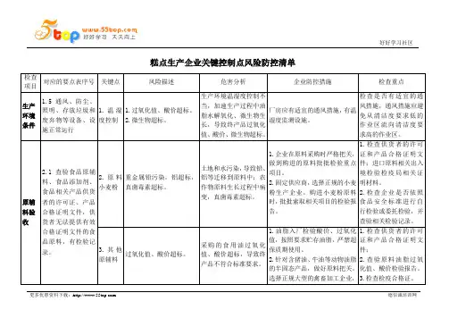 糕点生产企业关键控制点风险防控清单