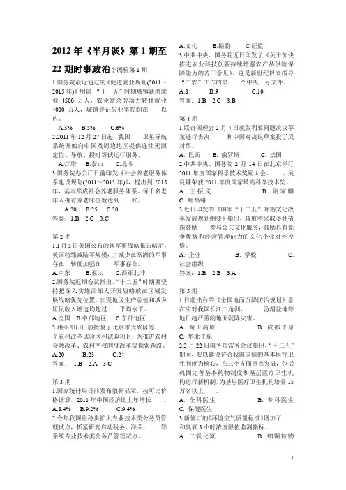 2012年《半月谈》时事小测验汇编