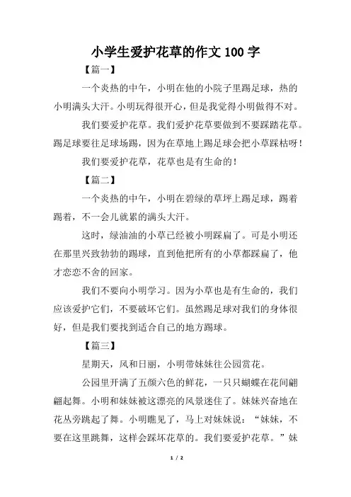 小学生爱护花草的作文100字