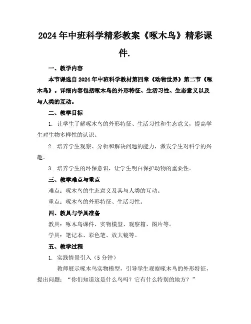 2024年中班科学精彩教案《啄木鸟》精彩课件.