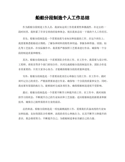 船舶分段制造个人工作总结