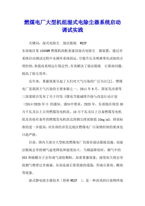 燃煤电厂大型机组湿式电除尘器系统启动调试实践