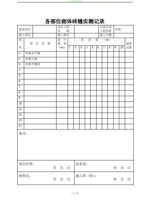 筑炉工程施工检查记录(空白表格)