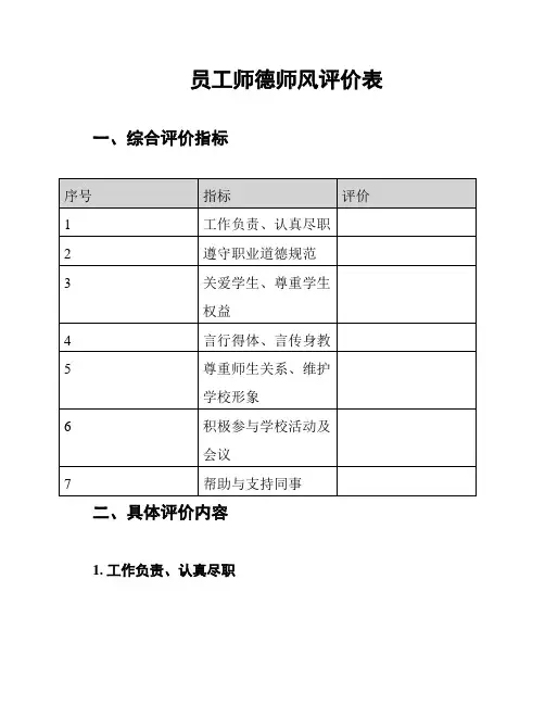 员工师德师风评价表