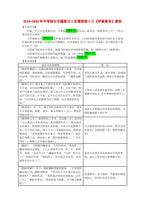 2019-2020年中考语文专题复习三名著阅读十三《伊索寓言》素材