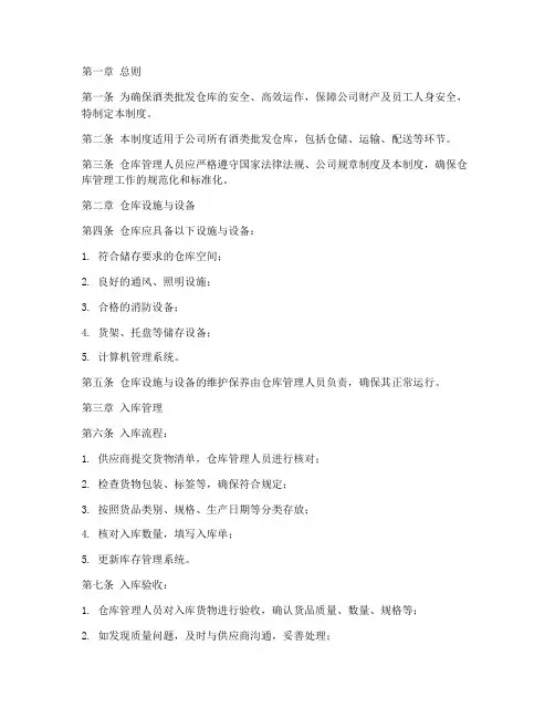 酒类批发仓库管理制度范本