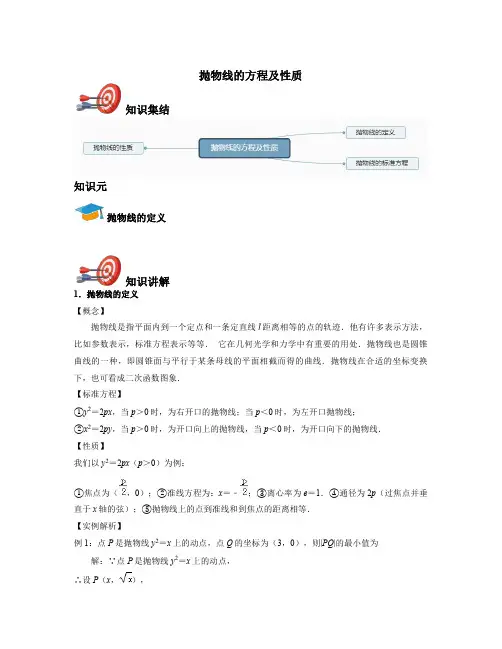 高中数学选修2-1-抛物线的方程及性质