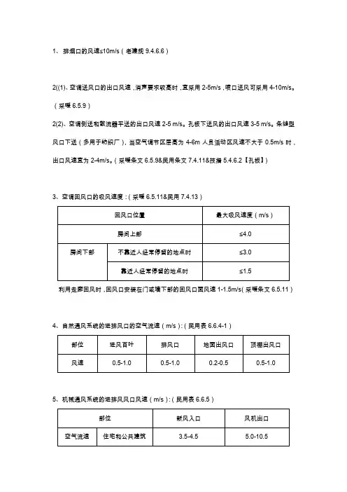风口风速汇总