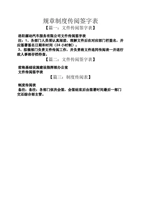 规章制度传阅签字表