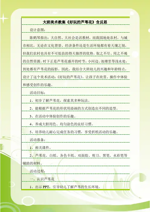 最新大班美术教案《好玩的芦苇花》含反思.doc