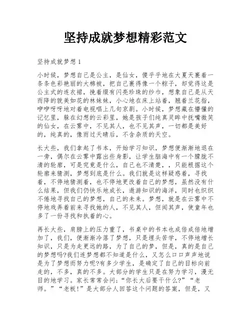 坚持成就梦想精彩范文