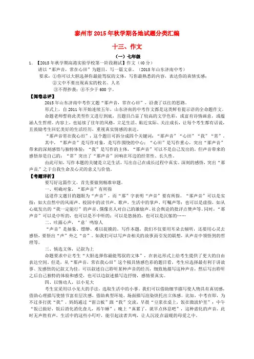 江苏省泰州市中考语文试题分类汇编 作文