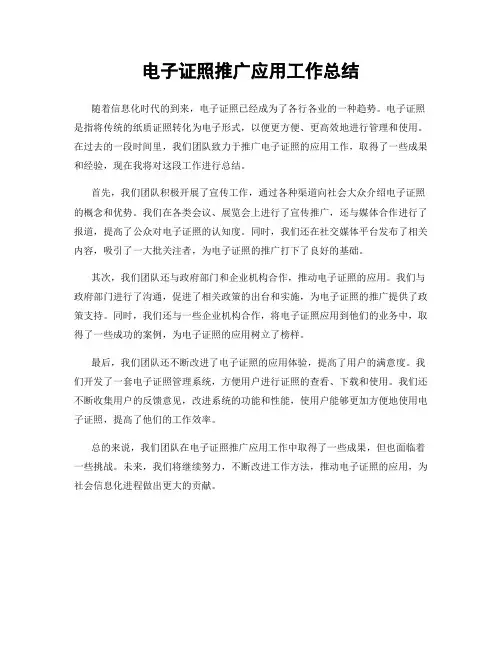 电子证照推广应用工作总结
