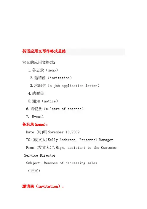 英语应用文写作格式汇总
