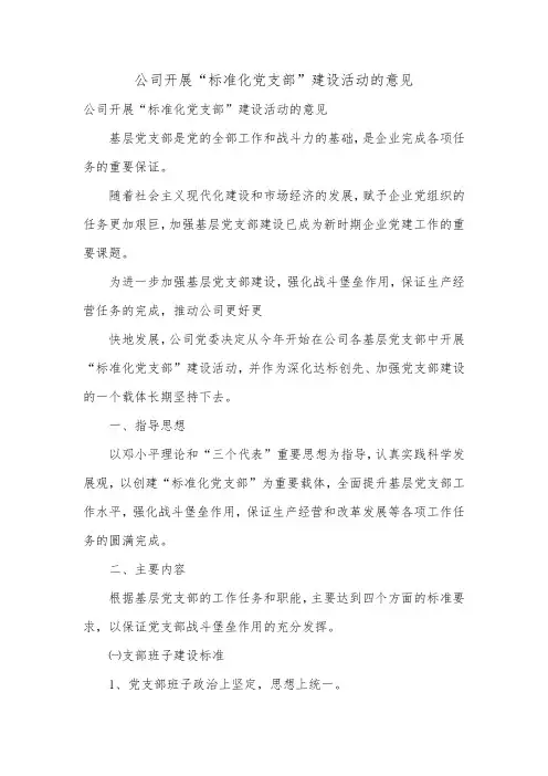 公司开展“标准化党支部”建设活动的意见.doc
