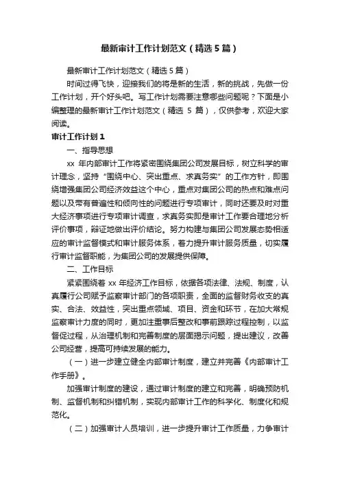 最新审计工作计划范文（精选5篇）