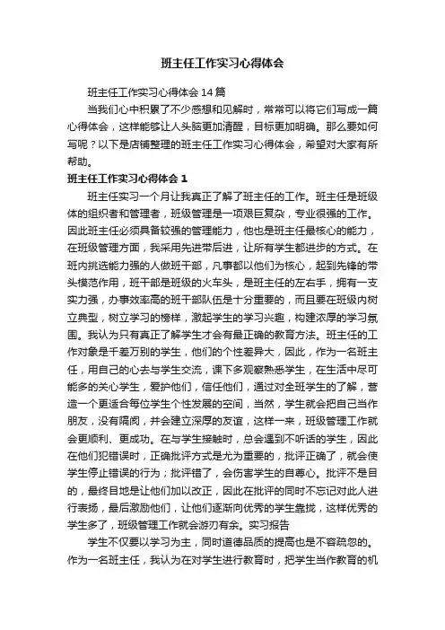 班主任工作实习心得体会