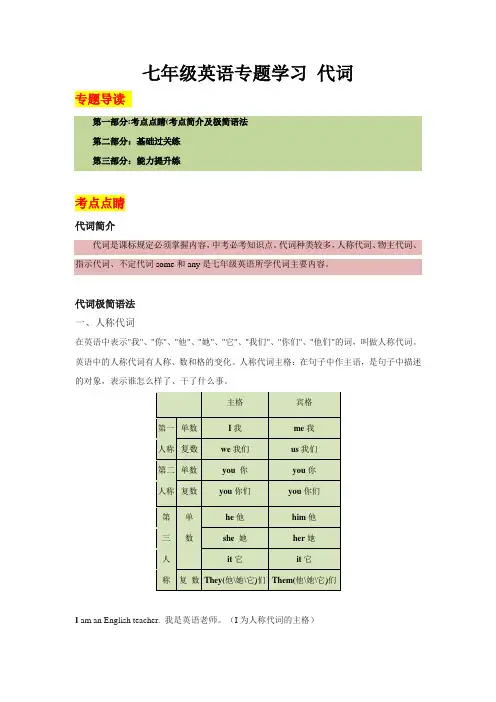 七年级英语专题学习——代词(人教新目标,含解析答案)