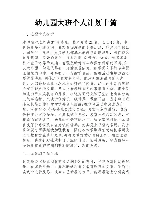 幼儿园大班个人计划十篇