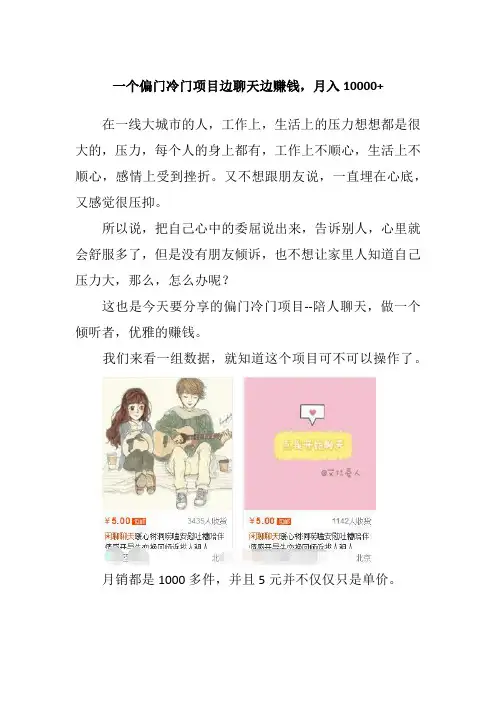 一个偏门冷门项目边聊天边赚钱,月入10000+
