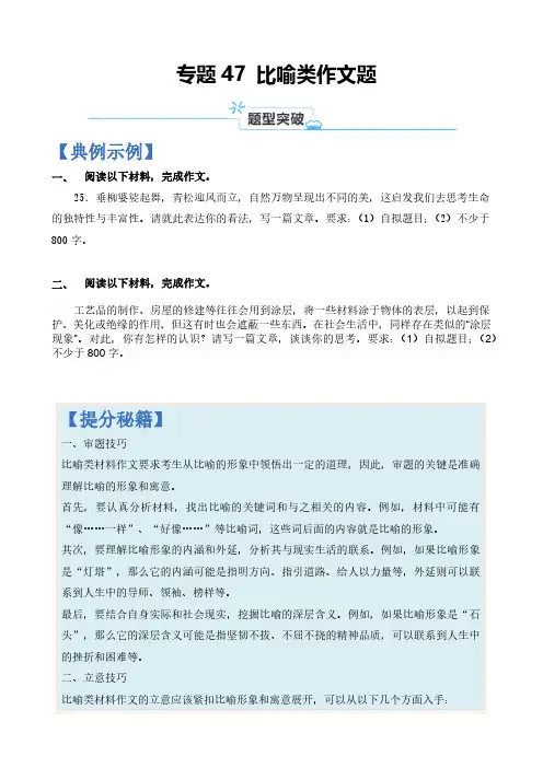 专题47 比喻类作文题-2024年高考语文二轮热点题型归纳与变式演练(上海专用)(原卷版)