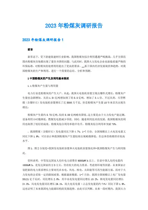 2023年粉煤灰调研报告