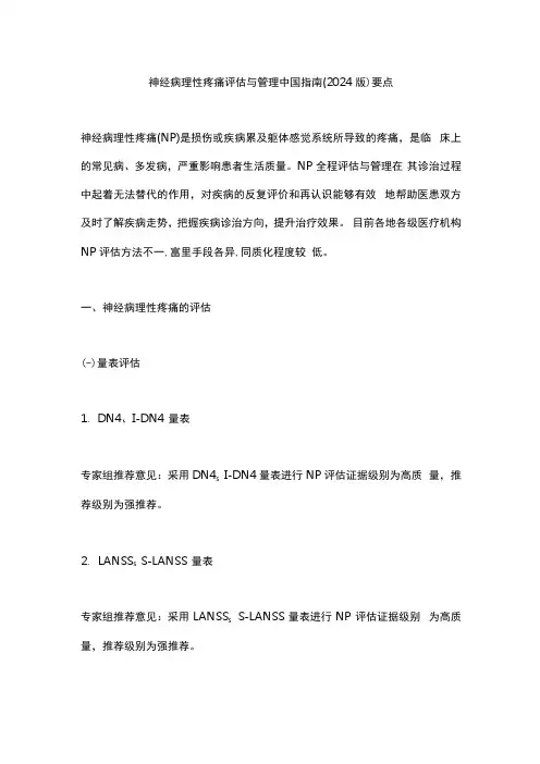 神经病理性疼痛评估与管理中国指南(2024版)要点