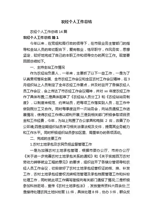 农经个人工作总结14篇