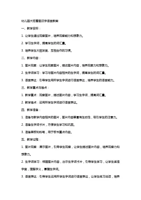 幼儿园大班看图识字语言教案