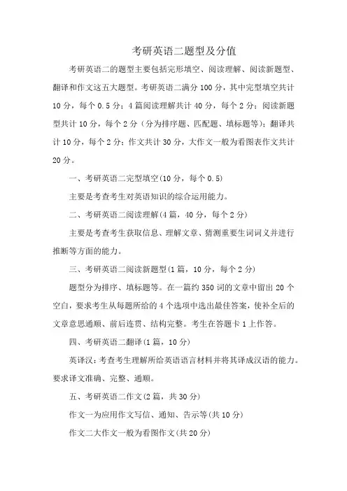 考研英语二题型及分值