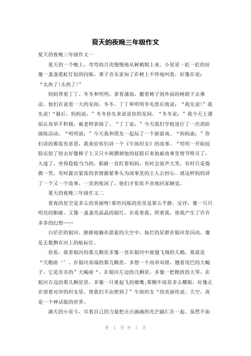 夏天的夜晚三年级作文