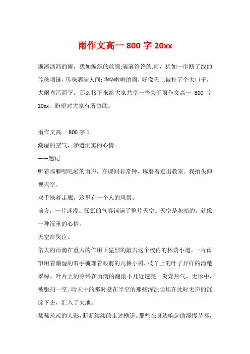雨作文高一800字20xx
