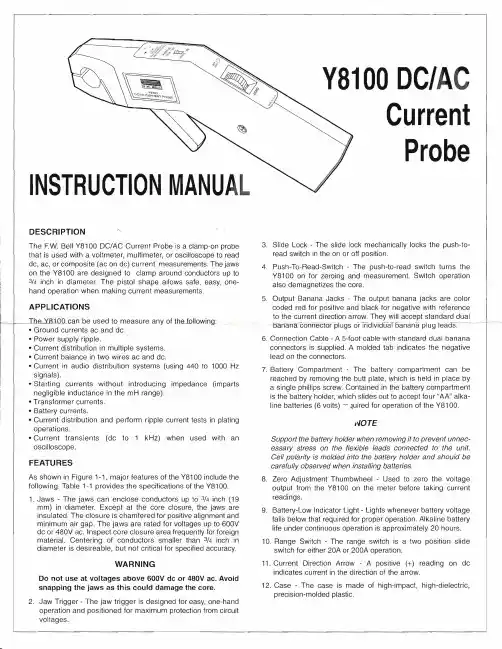 F.W. Bell Y8100 DC AC Current Probe 说明书