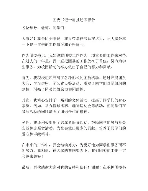 团委书记一肩挑述职报告