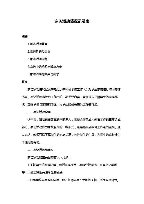 家访活动情况记录表