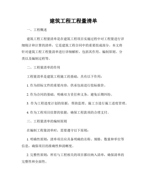 建筑工程工程量清单