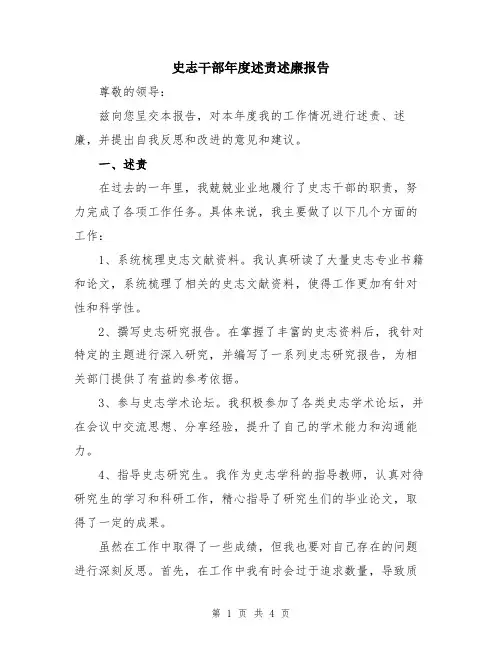 史志干部年度述责述廉报告