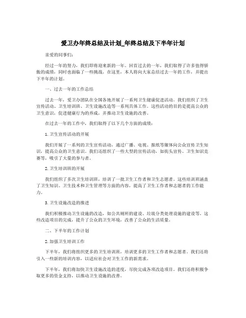爱卫办年终总结及计划_年终总结及下半年计划