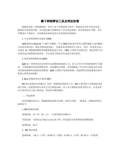 阈下抑郁辨识工具及判定标准
