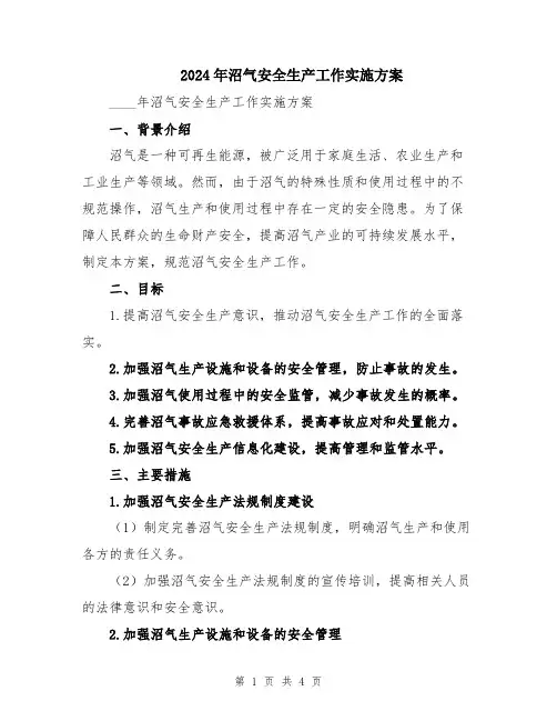 2024年沼气安全生产工作实施方案