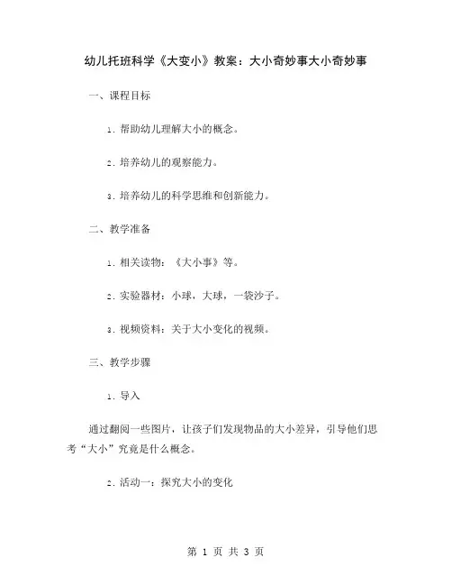 幼儿托班科学《大变小》教案：大小奇妙事