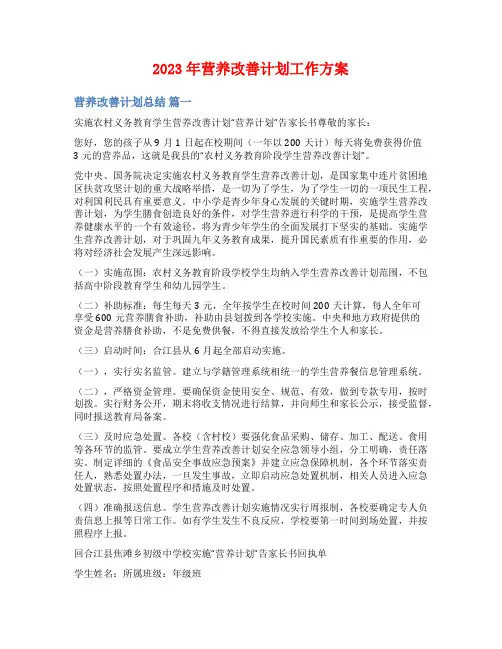 2023年营养改善计划工作方案