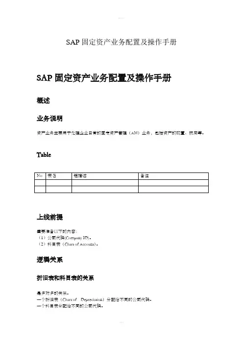 SAP固定资产业务配置及操作手册
