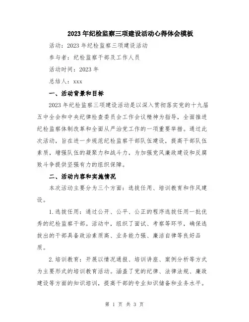 2023年纪检监察三项建设活动心得体会模板