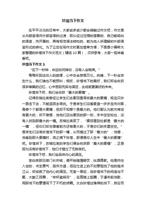 珍惜当下作文范文（精选10篇）