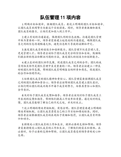 队伍管理11项内容
