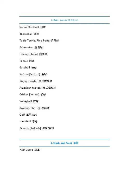 关于运动的单词50个
