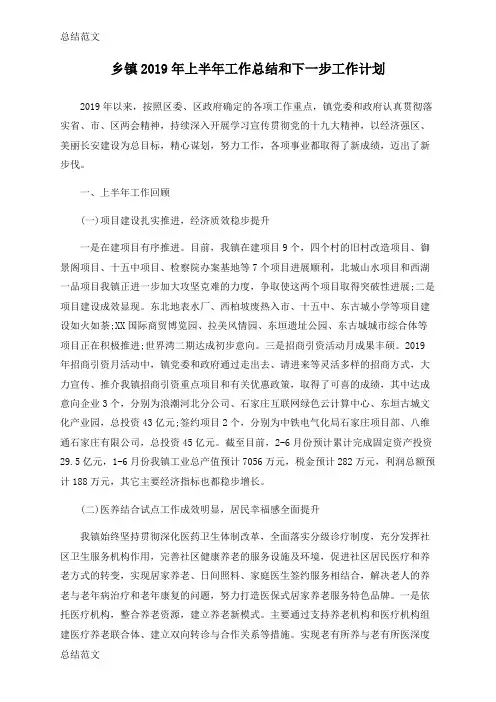 【总结】乡镇2019年上半年工作总结和下一步工作计划