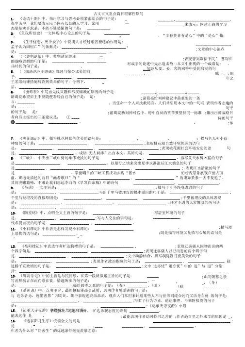 初中人教版重点文言文理解性默写(含答案)