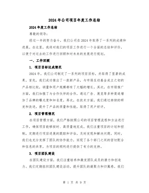 2024年公司项目年度工作总结（4篇）